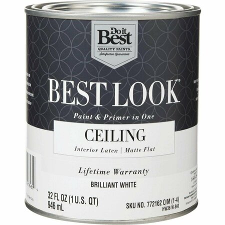ALL-SOURCE Best Look Latex Paint & Primer In One Matte Flat Ceiling Paint, Brilliant White, 1 Qt. HW36W0840-14